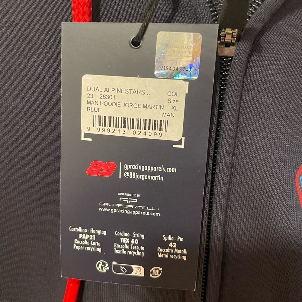 NWT Jorge Martin Moto GP Zip Up Hoodie Navy and Red Men’s XL - Picture 5 of 11